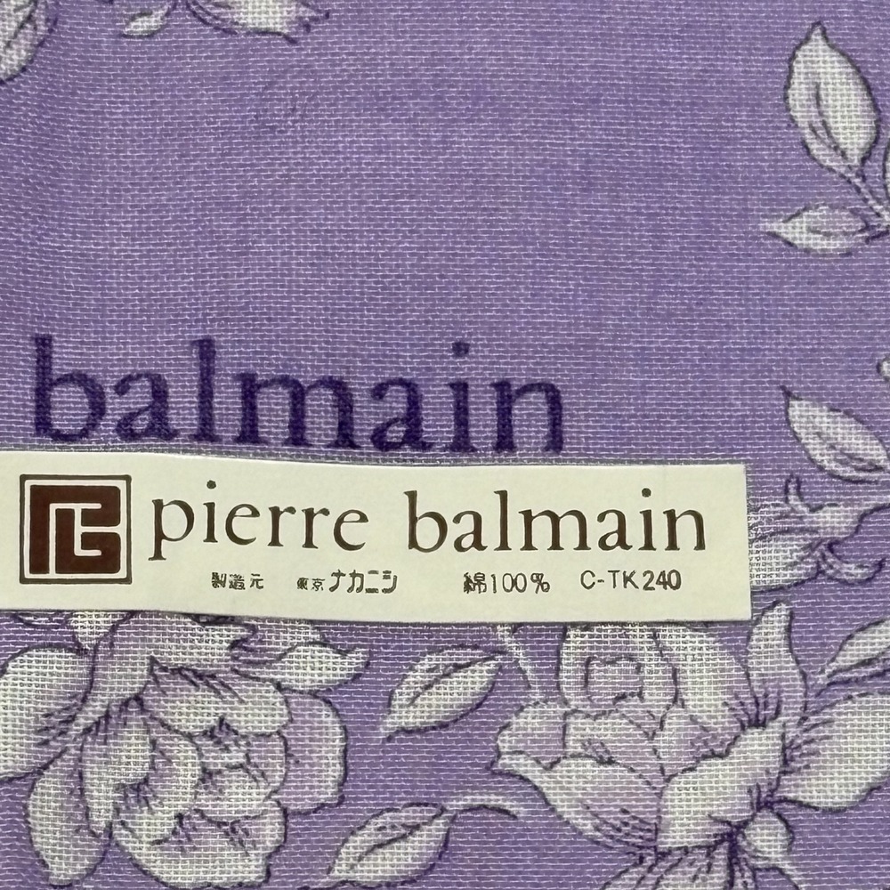 PIERRE BALMAIN Scarf Handkerchief Floral Rose Cotton Purple Chic Accessory 15" - Picture 2 of 3